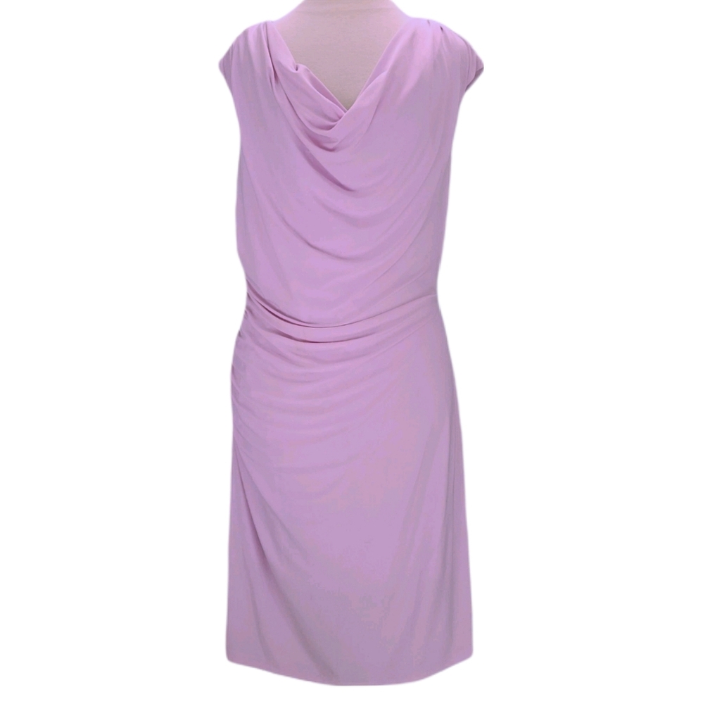 Sharagano 14 Womens Sheath Dress Lavender Sleeveless Knee Length Ruched Lined